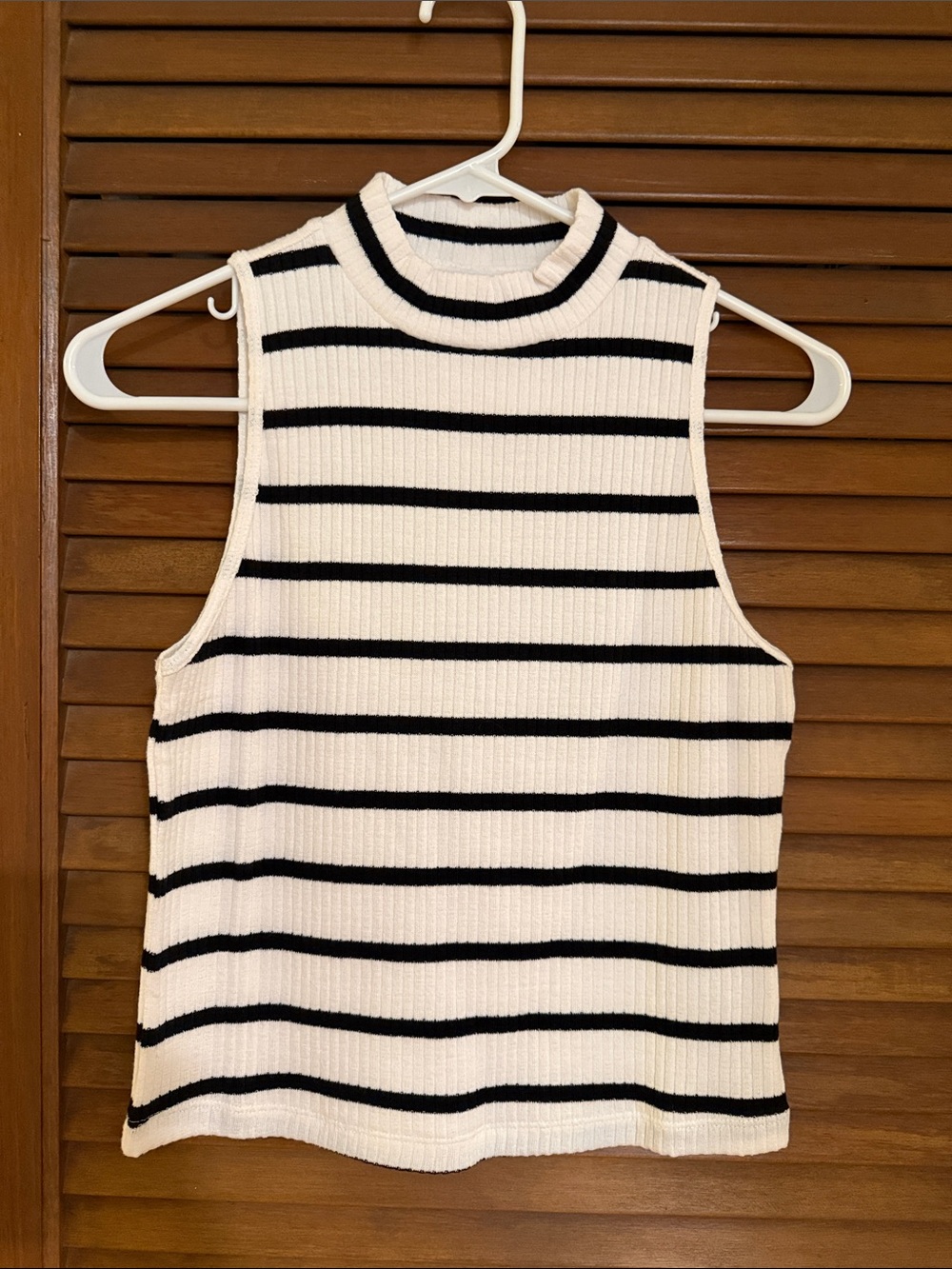 Old Navy Black & White Striped Mock Neck Tank